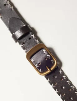 Lucky Brand side stitched leather belt dark brown*WOMEN Belts