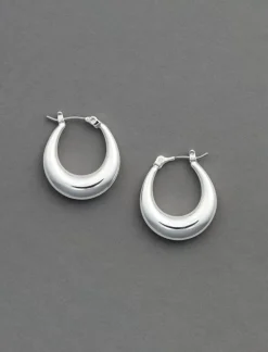 Lucky Brand tone oval hoop earring silver*WOMEN Jewelry