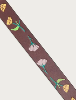 Lucky Brand skinny leather jean belt with floral embossed and handpaint dark brown*WOMEN Belts