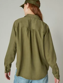 Lucky Brand solid boyfriend button down shirt olive*WOMEN Blouses