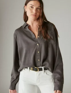 Lucky Brand solid boyfriend button down shirt grey*WOMEN Blouses