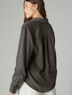 Lucky Brand solid boyfriend button down shirt grey*WOMEN Blouses