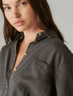 Lucky Brand solid boyfriend button down shirt grey*WOMEN Blouses