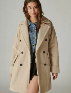 Lucky Brand solid double-breasted coat taupe*WOMEN Jackets & Outerwear