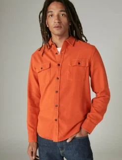 Lucky Brand solid utility cloud soft long sleeve flannel orange*MEN Button-Downs