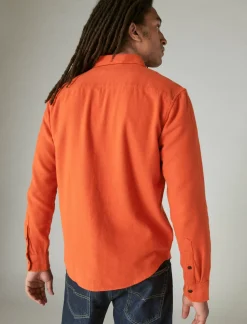 Lucky Brand solid utility cloud soft long sleeve flannel orange*MEN Button-Downs