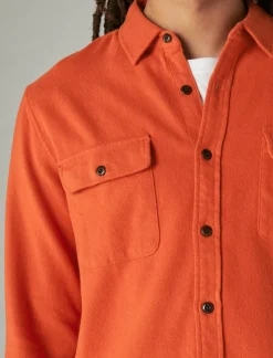 Lucky Brand solid utility cloud soft long sleeve flannel orange*MEN Button-Downs