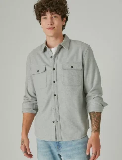Lucky Brand solid utility cloud soft long sleeve flannel grey heather*MEN Button-Downs