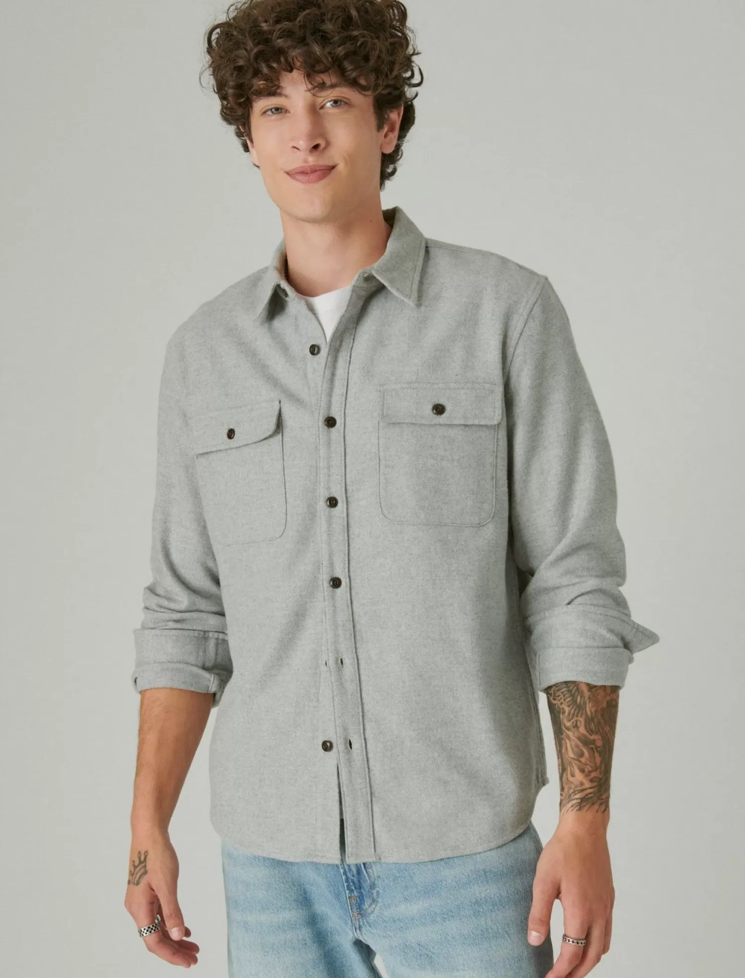 Lucky Brand solid utility cloud soft long sleeve flannel grey heather*MEN Button-Downs