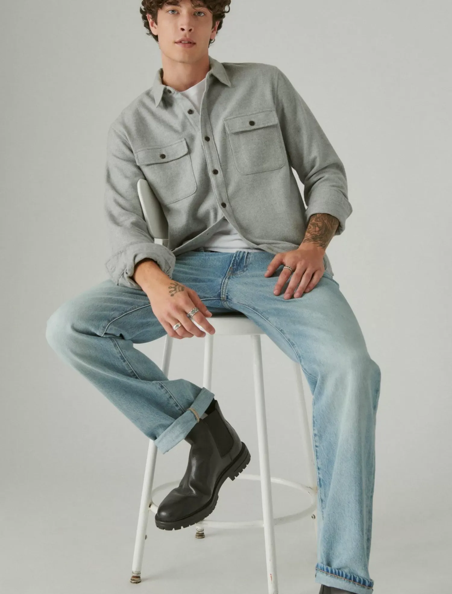 Lucky Brand solid utility cloud soft long sleeve flannel grey heather*MEN Button-Downs