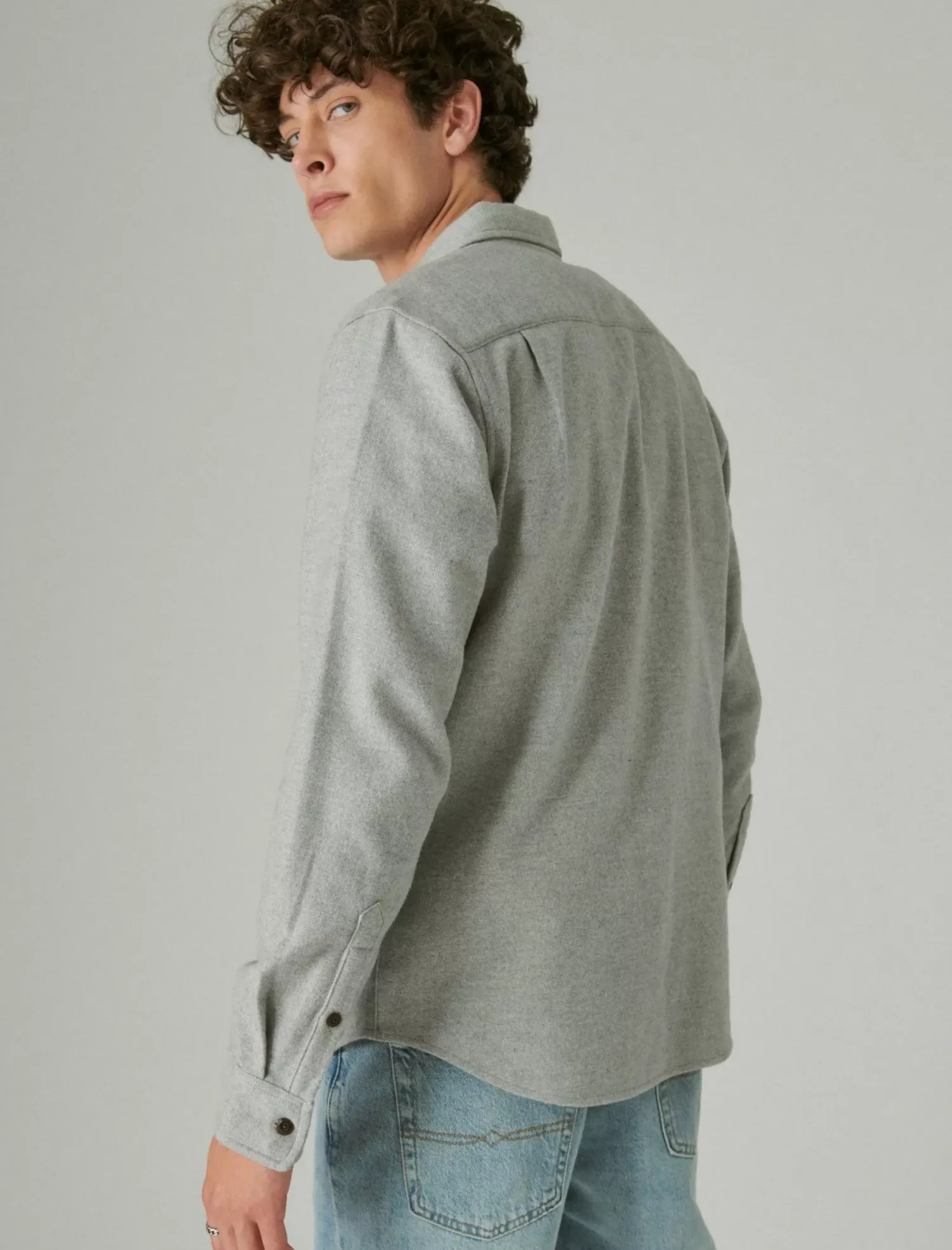 Lucky Brand solid utility cloud soft long sleeve flannel grey heather*MEN Button-Downs
