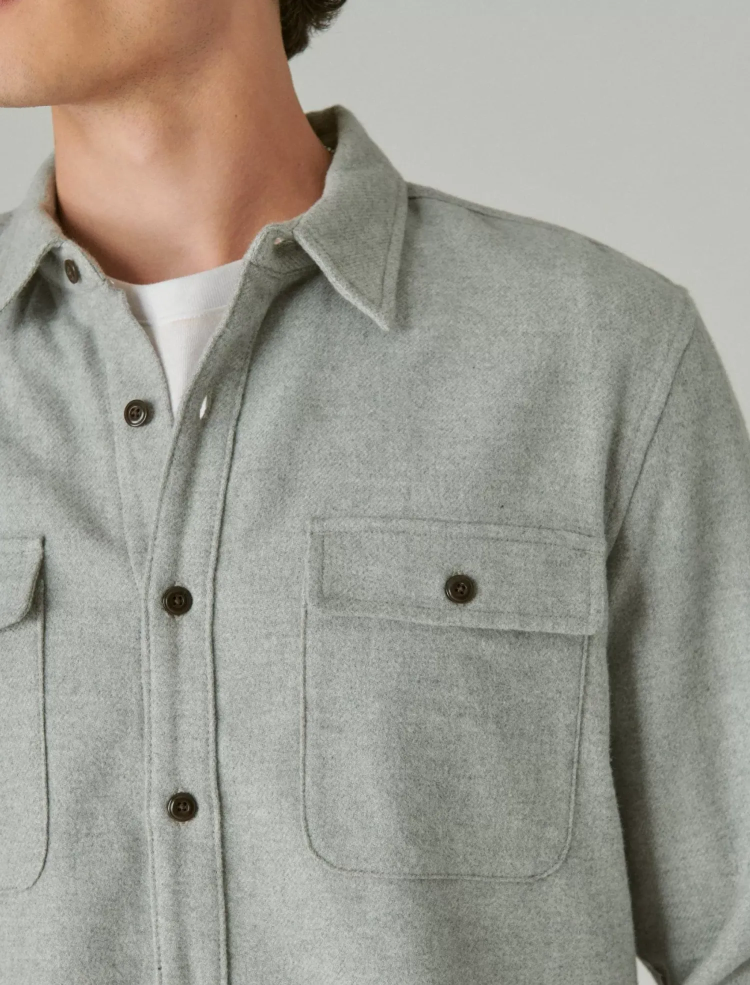 Lucky Brand solid utility cloud soft long sleeve flannel grey heather*MEN Button-Downs