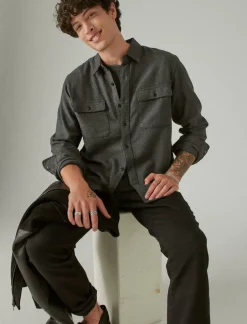Lucky Brand solid utility cloud soft long sleeve flannel charcoal heather*MEN Button-Downs