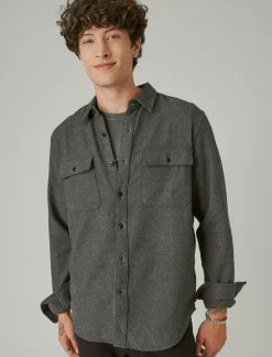 Lucky Brand solid utility cloud soft long sleeve flannel charcoal heather*MEN Button-Downs