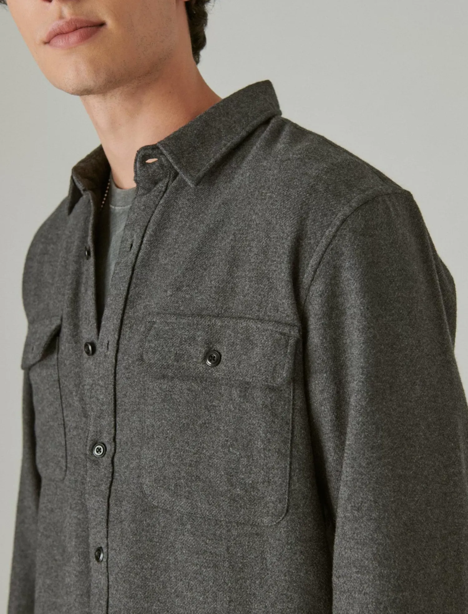 Lucky Brand solid utility cloud soft long sleeve flannel charcoal heather*MEN Button-Downs