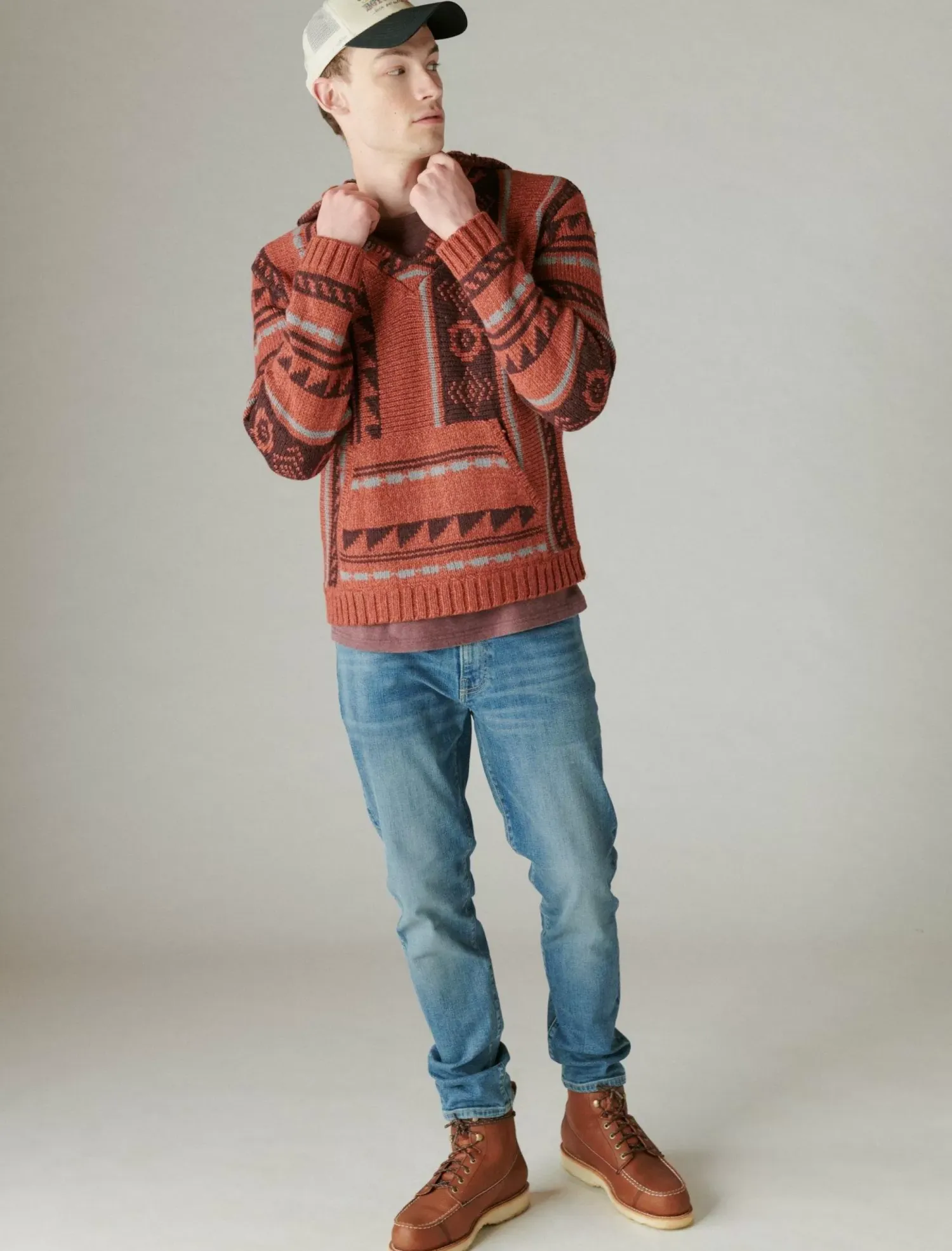 Lucky Brand southwestern print baja sweater apple butter combo*MEN Sweaters
