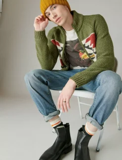 Lucky Brand southwestern print full zip bomber sweater olive multi*MEN Sweaters