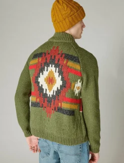 Lucky Brand southwestern print full zip bomber sweater olive multi*MEN Sweaters