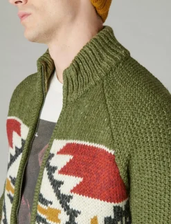 Lucky Brand southwestern print full zip bomber sweater olive multi*MEN Sweaters