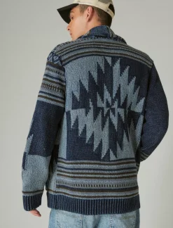 Lucky Brand southwestern print shawl cardigan dark denim combo*MEN Sweaters