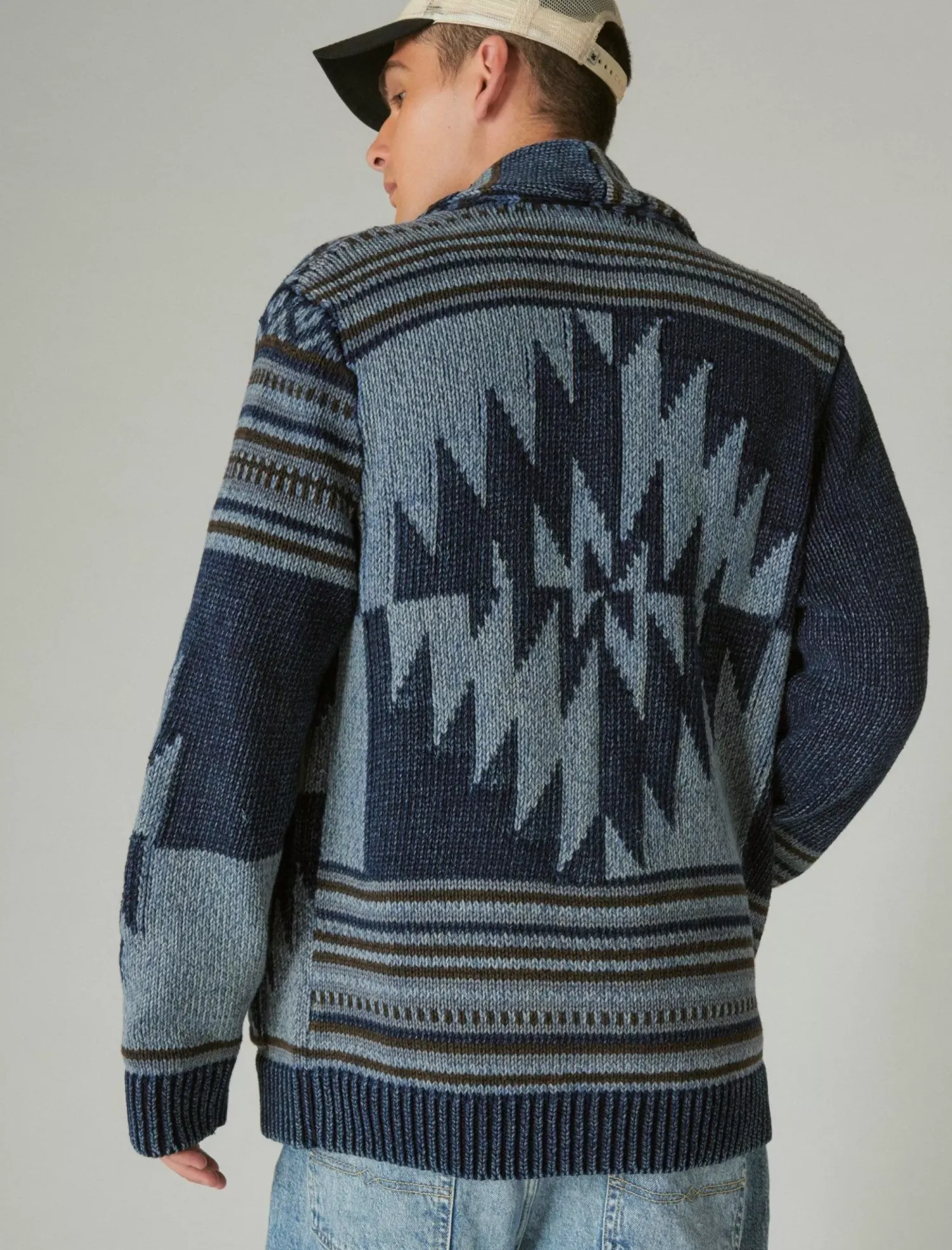Lucky Brand southwestern print shawl cardigan dark denim combo*MEN Sweaters