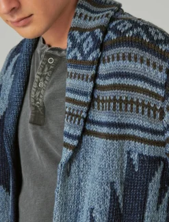 Lucky Brand southwestern print shawl cardigan dark denim combo*MEN Sweaters