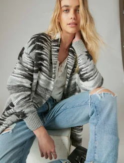 Lucky Brand southwestern sweater cardigan med heath grey combo*WOMEN Sweaters & Sweatshirts