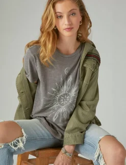 Lucky Brand spiritual boyfriend crew plum kitten*WOMEN Graphic Tees