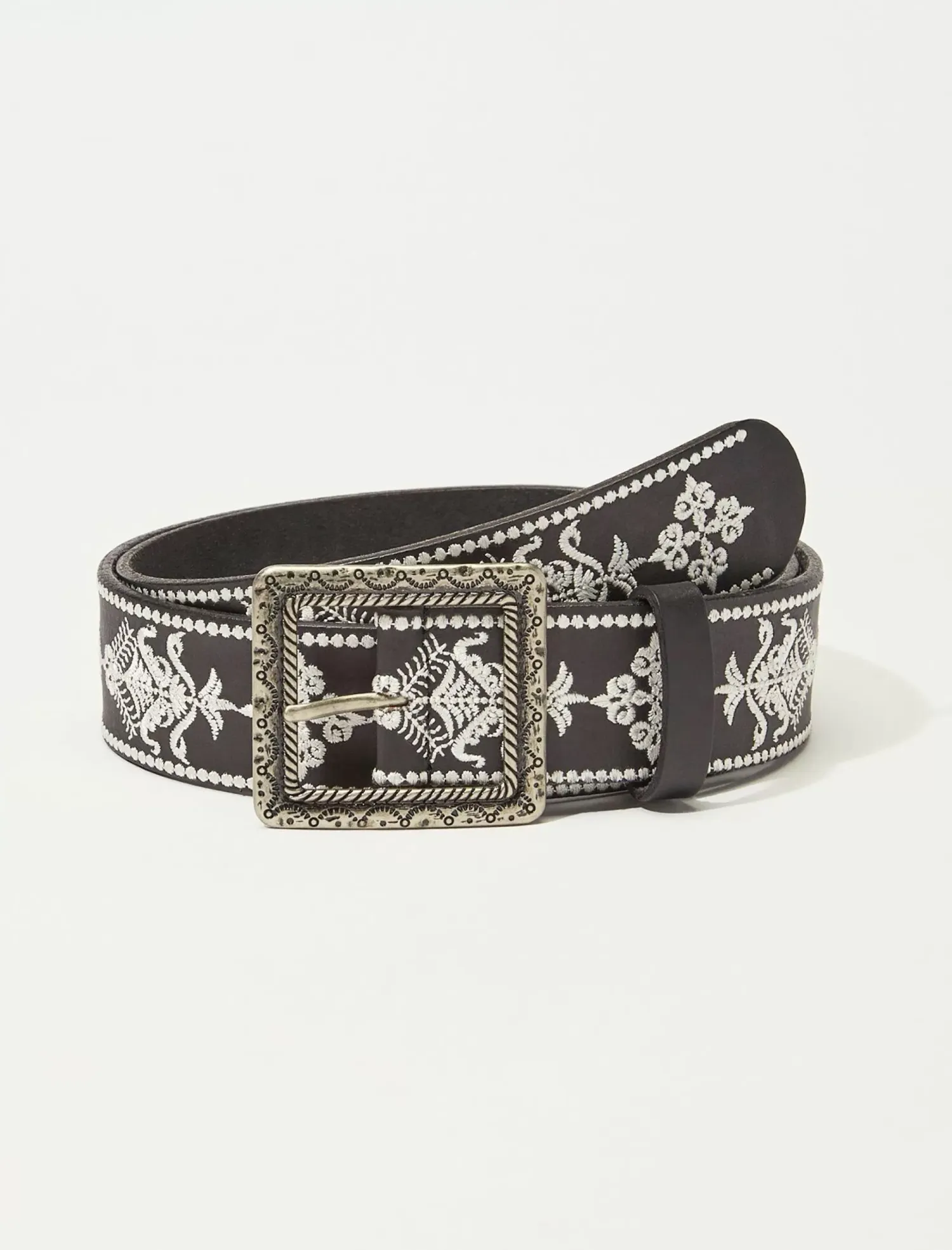Lucky Brand square buckle embroidered belt black*WOMEN Belts
