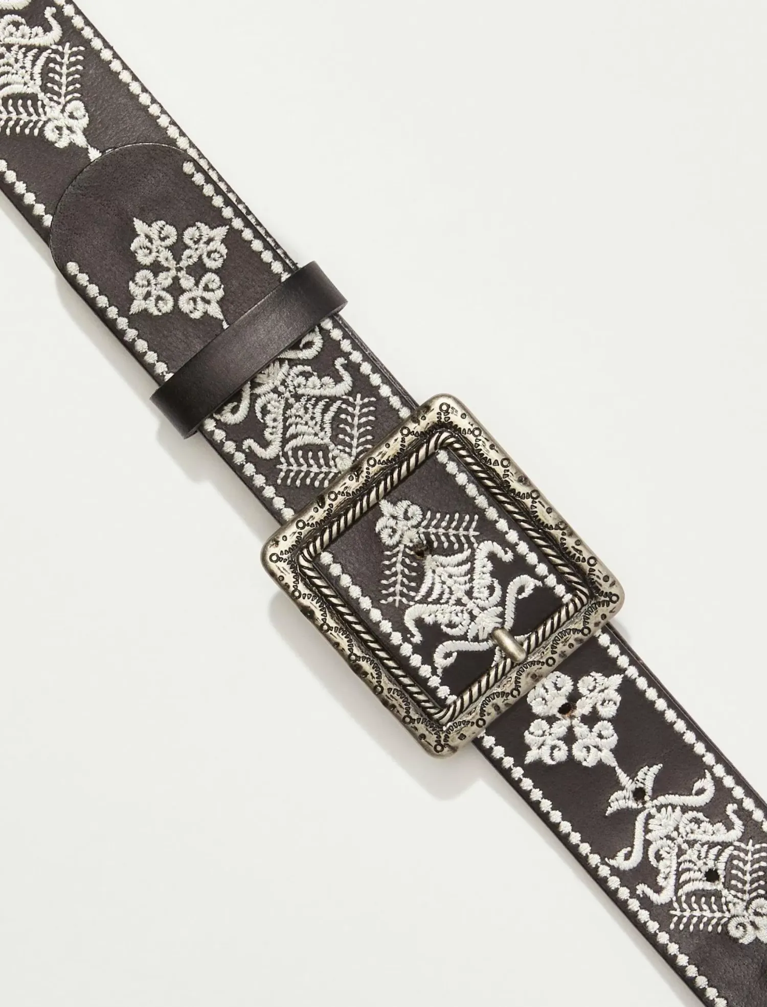 Lucky Brand square buckle embroidered belt black*WOMEN Belts