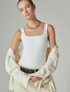 Lucky Brand square neck bodysuit bright white*WOMEN Knit Tops