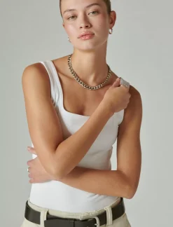 Lucky Brand square neck bodysuit bright white*WOMEN Knit Tops
