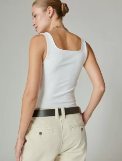 Lucky Brand square neck bodysuit bright white*WOMEN Knit Tops