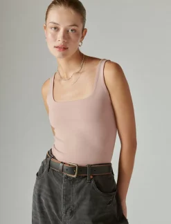 Lucky Brand square neck layering tank fawn*WOMEN Knit Tops