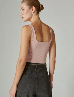 Lucky Brand square neck layering tank fawn*WOMEN Knit Tops