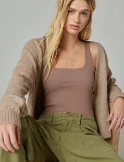 Lucky Brand square neck layering tank deep taupe*WOMEN Knit Tops