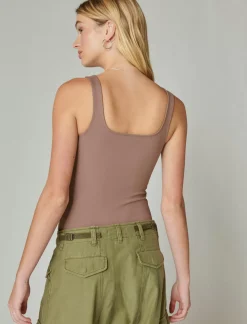 Lucky Brand square neck layering tank deep taupe*WOMEN Knit Tops