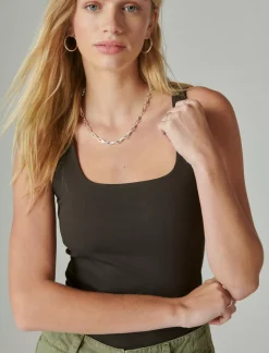 Lucky Brand square neck layering tank jet black*WOMEN Knit Tops