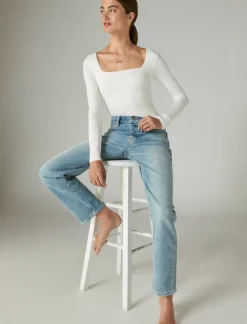 Lucky Brand square neck long sleeve bodysuit cream*WOMEN Knit Tops