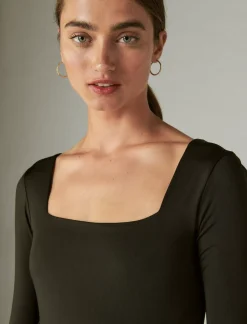 Lucky Brand square neck long sleeve bodysuit jet black*WOMEN Knit Tops
