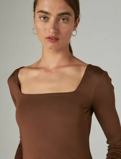 Lucky Brand square neck long sleeve bodysuit brown*WOMEN Knit Tops