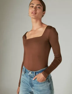 Lucky Brand square neck long sleeve bodysuit brown*WOMEN Knit Tops