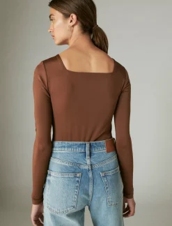 Lucky Brand square neck long sleeve bodysuit brown*WOMEN Knit Tops