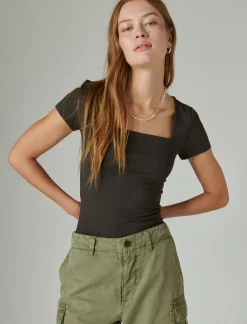 Lucky Brand square neck seamless top jet black*WOMEN Knit Tops