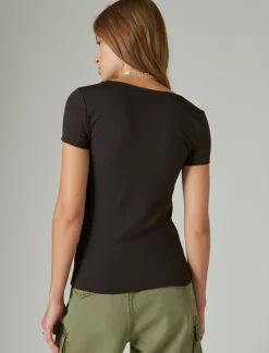 Lucky Brand square neck seamless top jet black*WOMEN Knit Tops