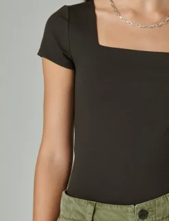 Lucky Brand square neck seamless top jet black*WOMEN Knit Tops