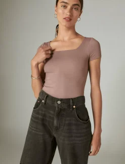 Lucky Brand square neck seamless top deep taupe*WOMEN Knit Tops