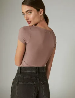 Lucky Brand square neck seamless top deep taupe*WOMEN Knit Tops