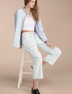 Lucky Brand stripe mix boyfriend prep shirt blue stripe mix*WOMEN Blouses
