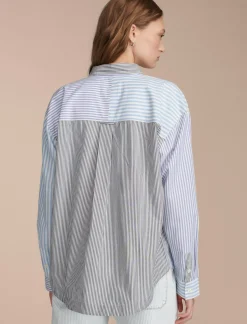 Lucky Brand stripe mix boyfriend prep shirt blue stripe mix*WOMEN Blouses